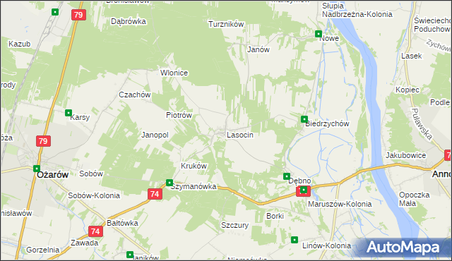 mapa Lasocin gmina Ożarów, Lasocin gmina Ożarów na mapie Targeo