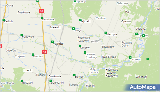 mapa Łaszew gmina Wierzchlas, Łaszew gmina Wierzchlas na mapie Targeo