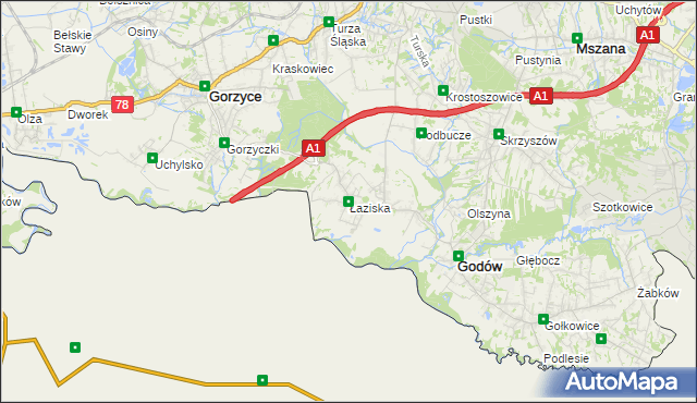 mapa Łaziska gmina Godów, Łaziska gmina Godów na mapie Targeo