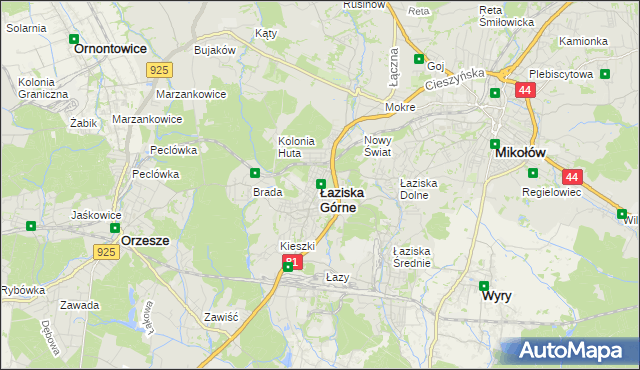 mapa Łaziska Górne, Łaziska Górne na mapie Targeo