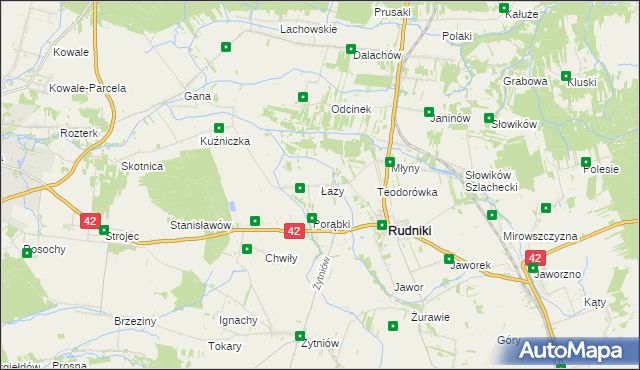 mapa Łazy gmina Rudniki, Łazy gmina Rudniki na mapie Targeo