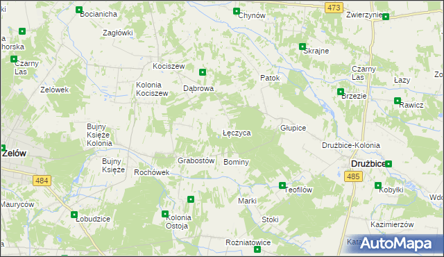 mapa Łęczyca gmina Drużbice, Łęczyca gmina Drużbice na mapie Targeo