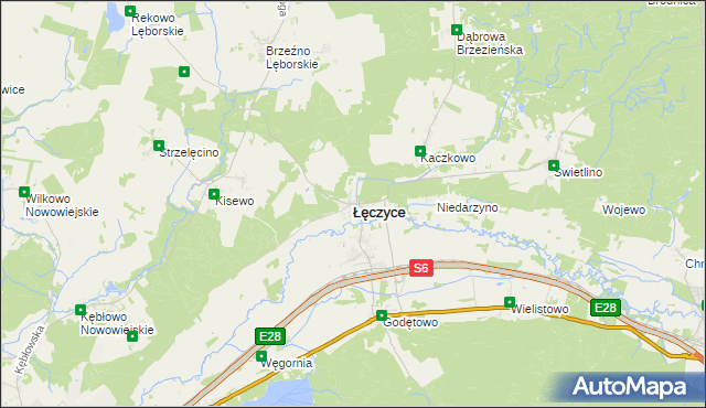 mapa Łęczyce powiat wejherowski, Łęczyce powiat wejherowski na mapie Targeo