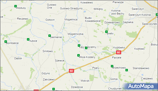 mapa Łęg Kościelny, Łęg Kościelny na mapie Targeo