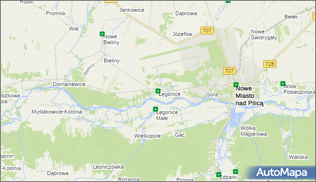 mapa Łęgonice, Łęgonice na mapie Targeo