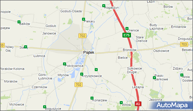 mapa Łęka gmina Piątek, Łęka gmina Piątek na mapie Targeo