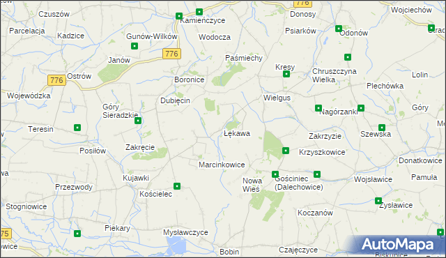 mapa Łękawa gmina Kazimierza Wielka, Łękawa gmina Kazimierza Wielka na mapie Targeo