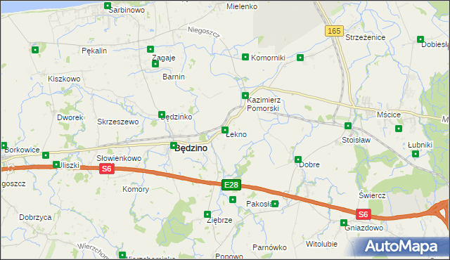 mapa Łekno gmina Będzino, Łekno gmina Będzino na mapie Targeo