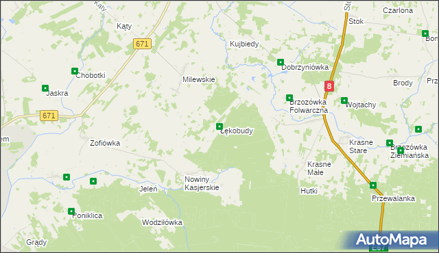mapa Łękobudy, Łękobudy na mapie Targeo