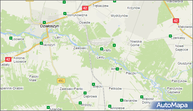 mapa Lelity gmina Popów, Lelity gmina Popów na mapie Targeo