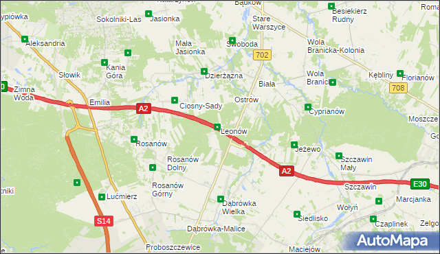 mapa Leonów gmina Zgierz, Leonów gmina Zgierz na mapie Targeo