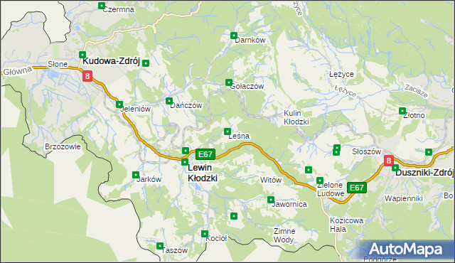 mapa Leśna gmina Lewin Kłodzki, Leśna gmina Lewin Kłodzki na mapie Targeo