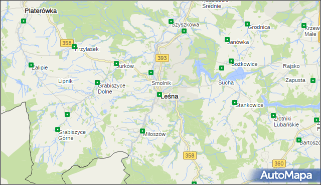 mapa Leśna powiat lubański, Leśna powiat lubański na mapie Targeo