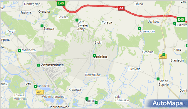 mapa Leśnica powiat strzelecki, Leśnica powiat strzelecki na mapie Targeo