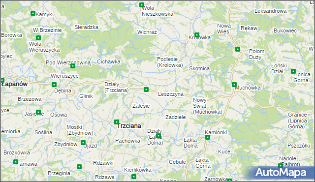 mapa Leszczyna gmina Trzciana, Leszczyna gmina Trzciana na mapie Targeo