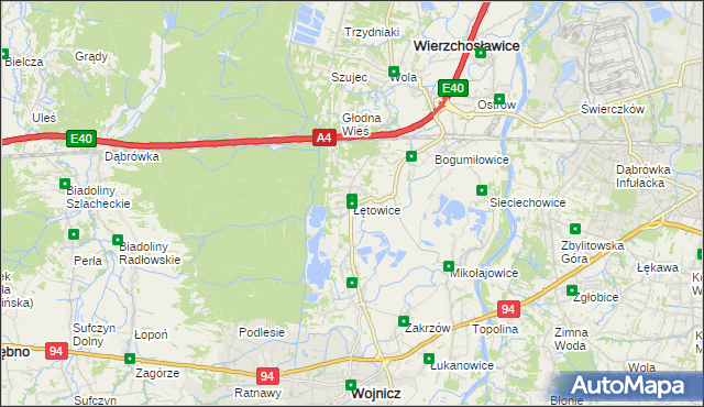 mapa Łętowice gmina Wierzchosławice, Łętowice gmina Wierzchosławice na mapie Targeo