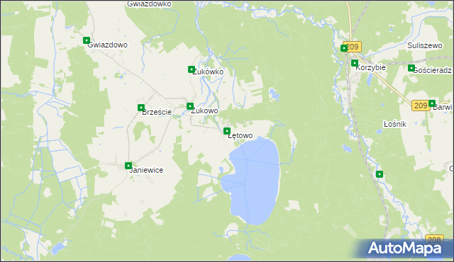 mapa Łętowo gmina Sławno, Łętowo gmina Sławno na mapie Targeo