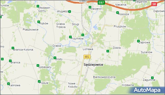 mapa Lichawa gmina Sędziejowice, Lichawa gmina Sędziejowice na mapie Targeo