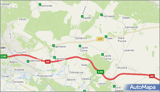 mapa Ligota Dolna gmina Strzelce Opolskie, Ligota Dolna gmina Strzelce Opolskie na mapie Targeo