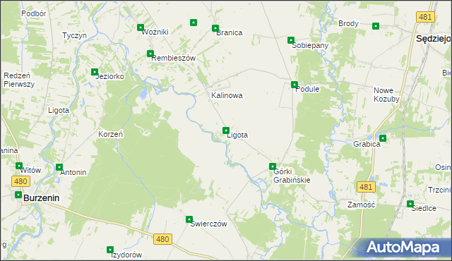 mapa Ligota gmina Widawa, Ligota gmina Widawa na mapie Targeo