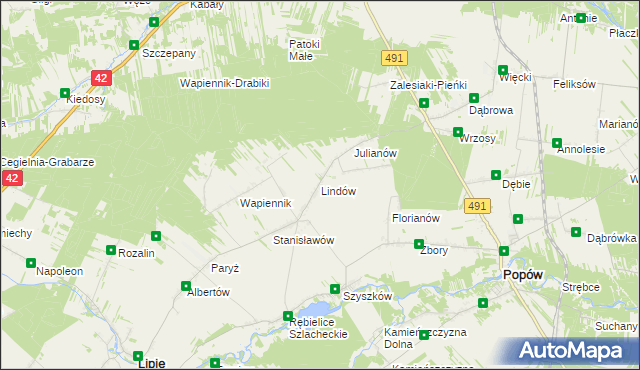 mapa Lindów gmina Lipie, Lindów gmina Lipie na mapie Targeo