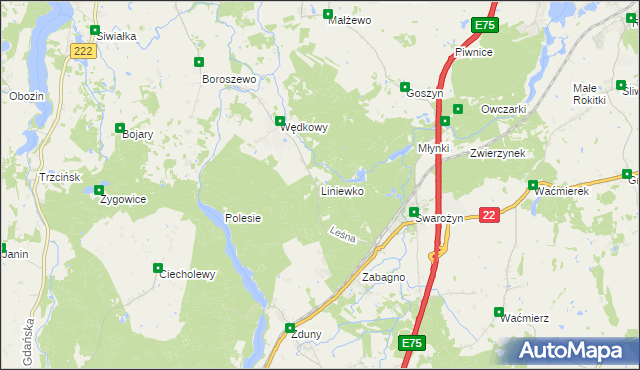 mapa Liniewko, Liniewko na mapie Targeo