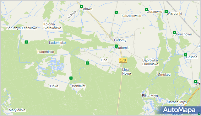 mapa Lipa gmina Ryczywół, Lipa gmina Ryczywół na mapie Targeo