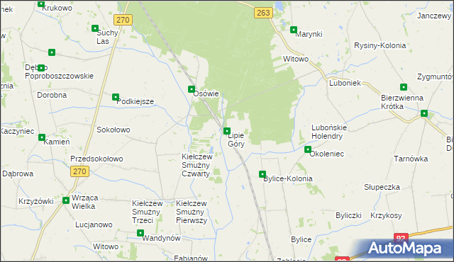 mapa Lipie Góry gmina Babiak, Lipie Góry gmina Babiak na mapie Targeo