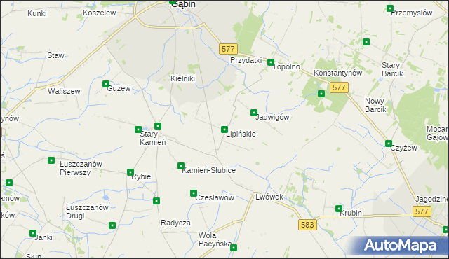 mapa Lipińskie gmina Gąbin, Lipińskie gmina Gąbin na mapie Targeo