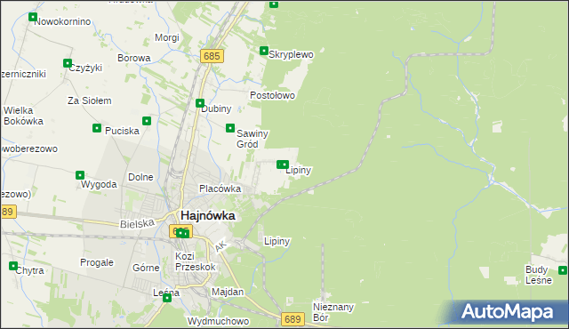 mapa Lipiny gmina Hajnówka, Lipiny gmina Hajnówka na mapie Targeo