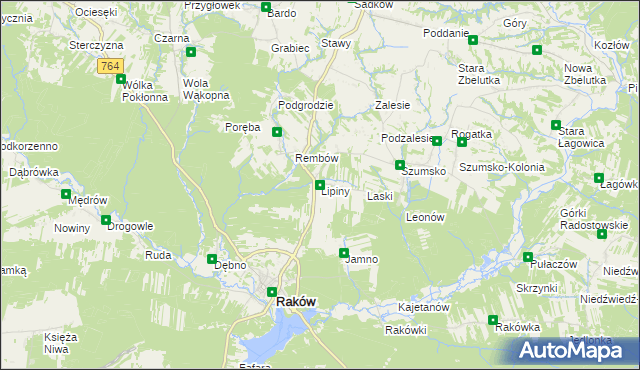 mapa Lipiny gmina Raków, Lipiny gmina Raków na mapie Targeo