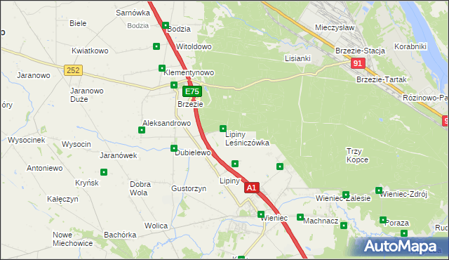 mapa Lipiny Leśniczówka gmina Brześć Kujawski, Lipiny Leśniczówka gmina Brześć Kujawski na mapie Targeo