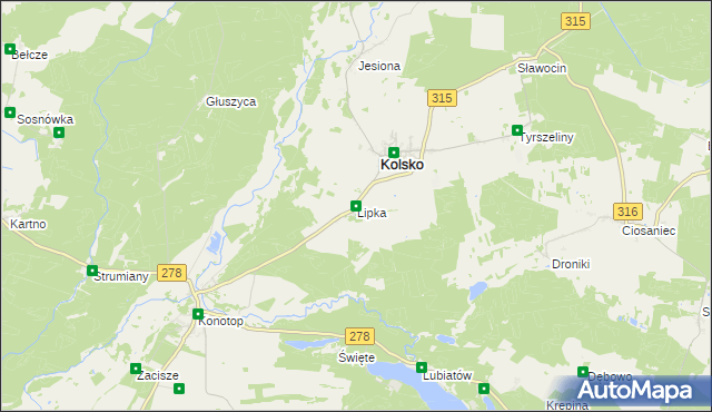 mapa Lipka gmina Kolsko, Lipka gmina Kolsko na mapie Targeo