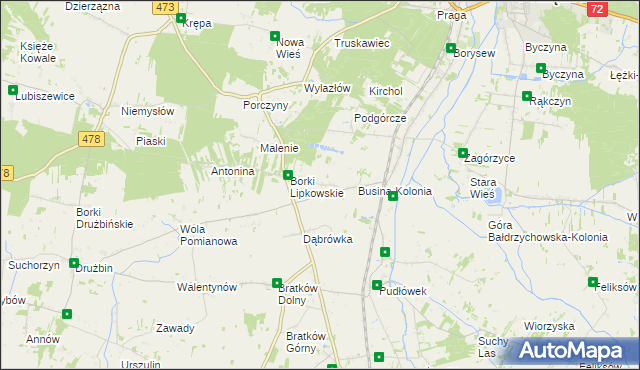 mapa Lipki gmina Poddębice, Lipki gmina Poddębice na mapie Targeo