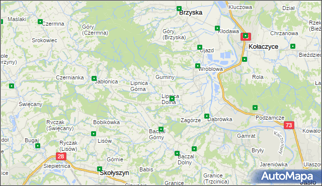 mapa Lipnica Dolna gmina Brzyska, Lipnica Dolna gmina Brzyska na mapie Targeo