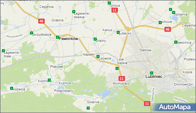 mapa Lisowice gmina Pawonków, Lisowice gmina Pawonków na mapie Targeo
