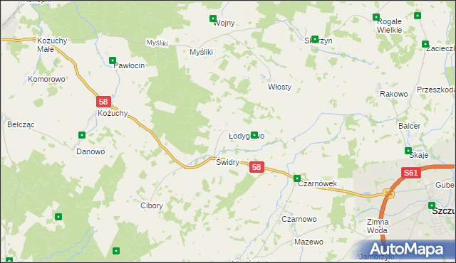 mapa Łodygowo gmina Biała Piska, Łodygowo gmina Biała Piska na mapie Targeo