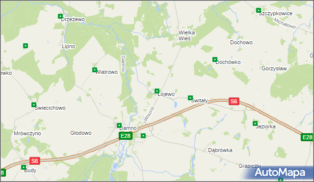 mapa Łojewo gmina Damnica, Łojewo gmina Damnica na mapie Targeo