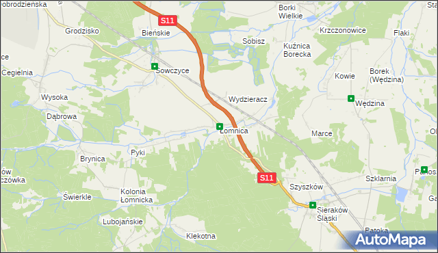 mapa Łomnica gmina Olesno, Łomnica gmina Olesno na mapie Targeo