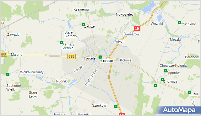 mapa Łosice, Łosice na mapie Targeo