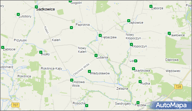 mapa Lubania gmina Sadkowice, Lubania gmina Sadkowice na mapie Targeo