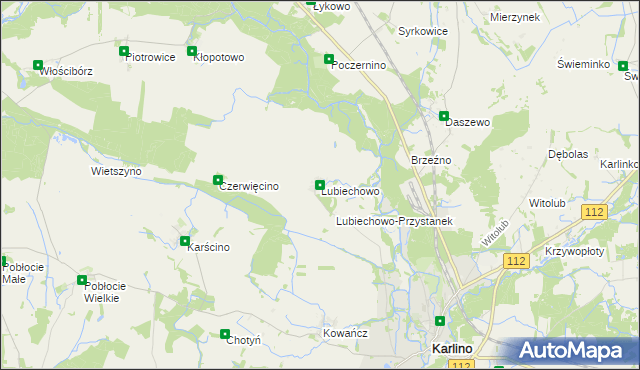 mapa Lubiechowo gmina Karlino, Lubiechowo gmina Karlino na mapie Targeo