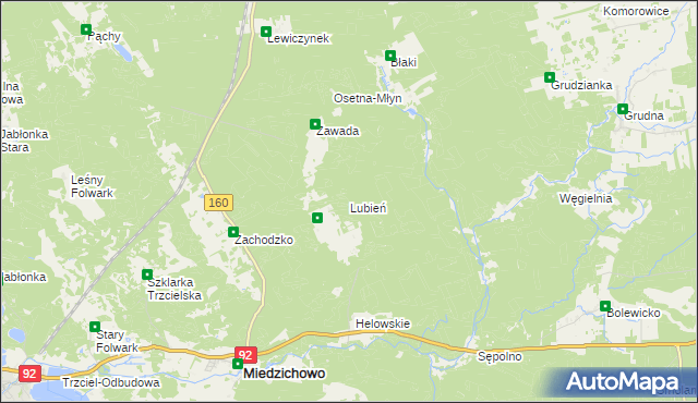 mapa Lubień gmina Miedzichowo, Lubień gmina Miedzichowo na mapie Targeo