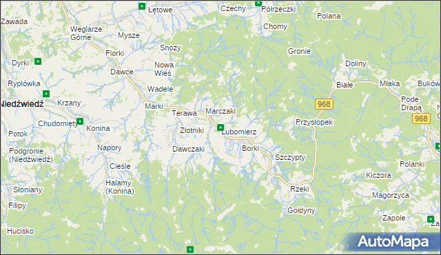mapa Lubomierz gmina Mszana Dolna, Lubomierz gmina Mszana Dolna na mapie Targeo