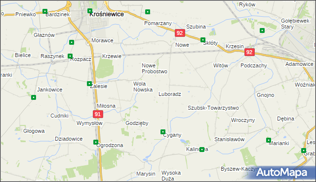 mapa Luboradz gmina Krośniewice, Luboradz gmina Krośniewice na mapie Targeo