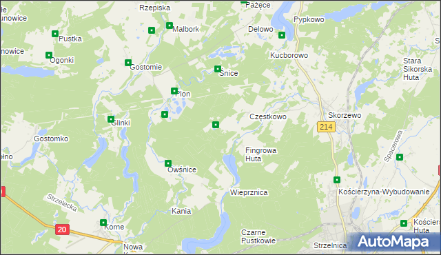 mapa Ludwikowo gmina Kościerzyna, Ludwikowo gmina Kościerzyna na mapie Targeo