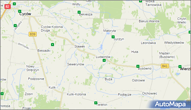 mapa Ludwinów gmina Cyców, Ludwinów gmina Cyców na mapie Targeo