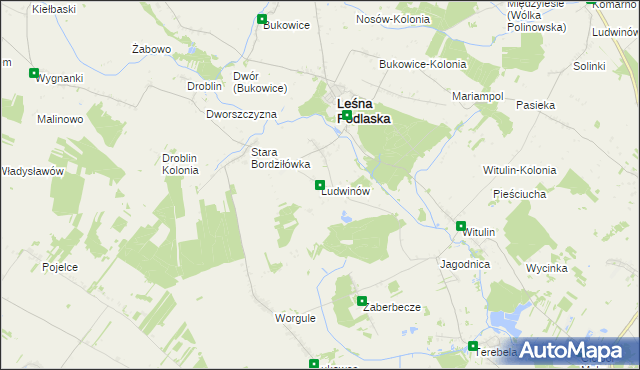 mapa Ludwinów gmina Leśna Podlaska, Ludwinów gmina Leśna Podlaska na mapie Targeo