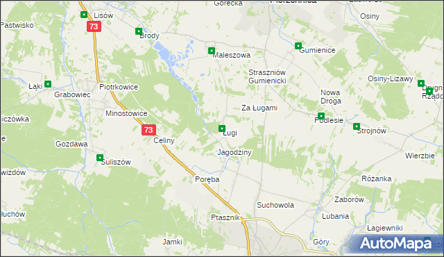 mapa Ługi gmina Chmielnik, Ługi gmina Chmielnik na mapie Targeo