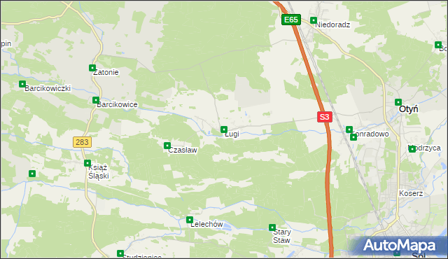 mapa Ługi gmina Otyń, Ługi gmina Otyń na mapie Targeo